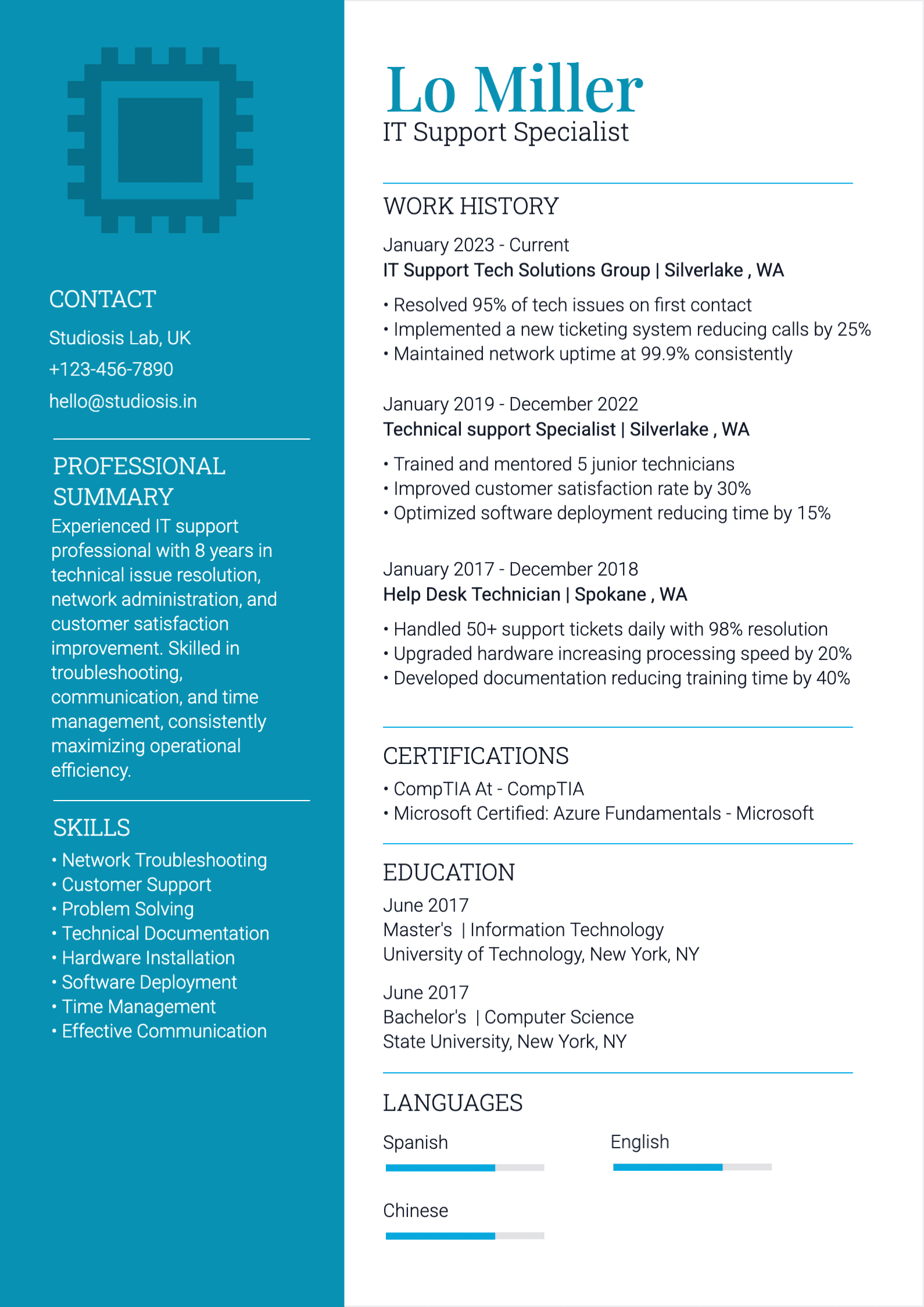 IT Support Specialist Resume resume template preview