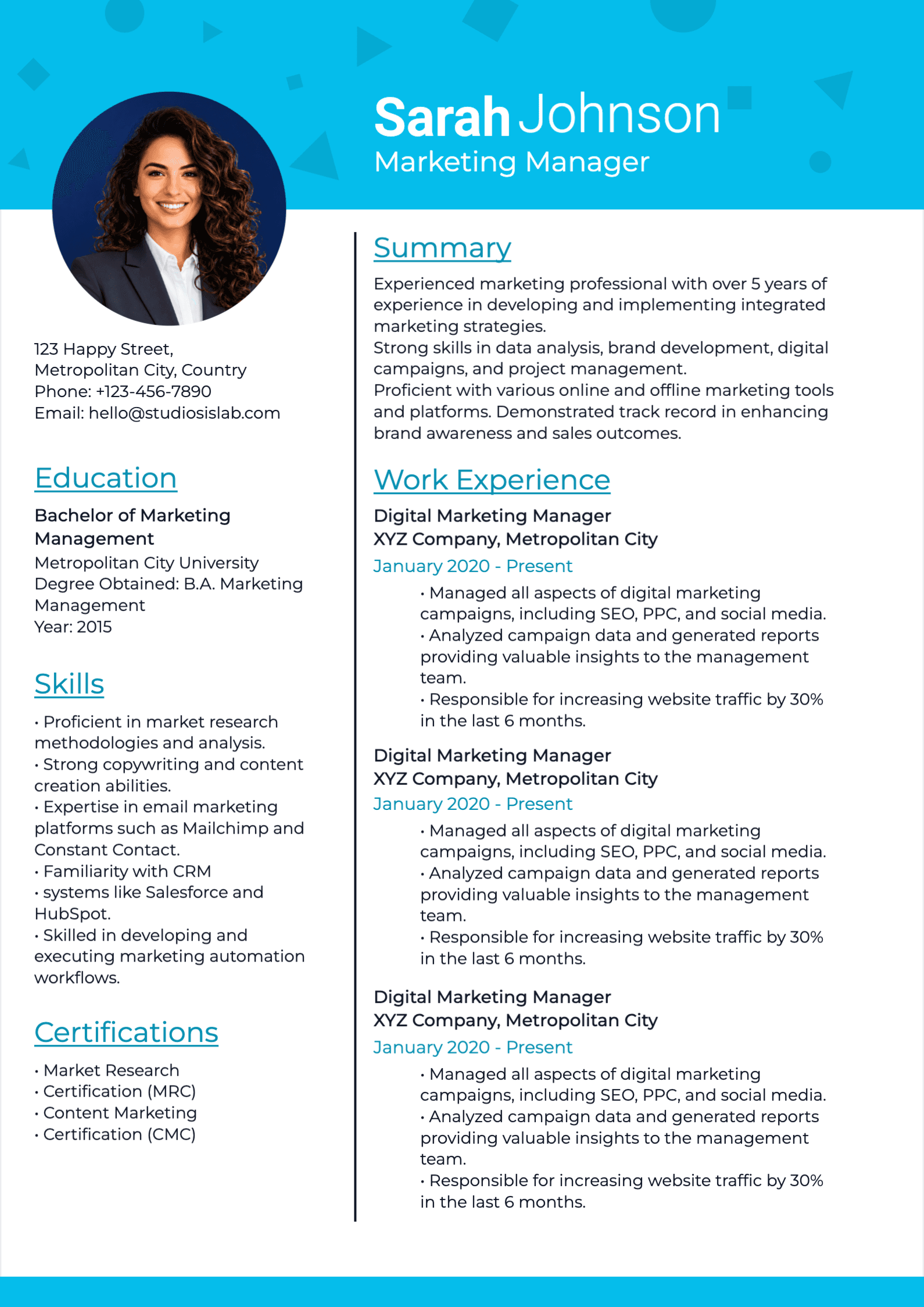 Marketing Manager Resume resume template preview