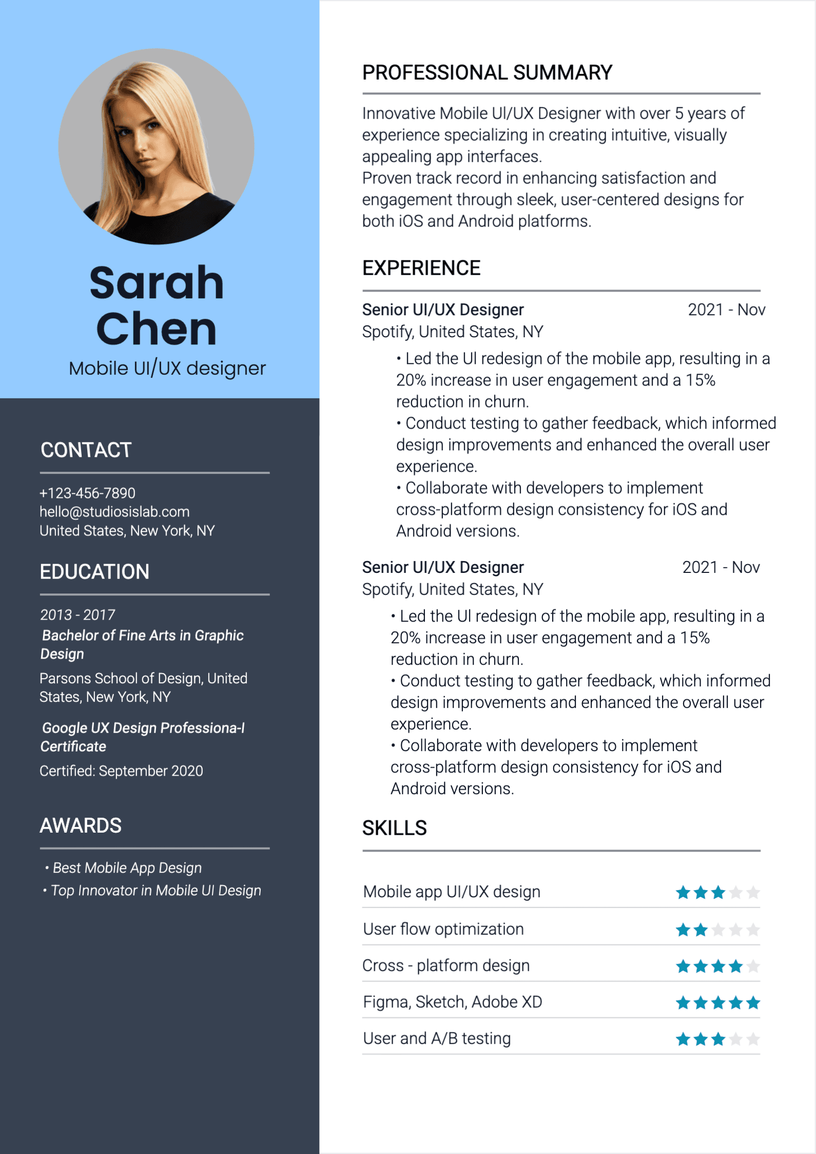 UX Designer Resume resume template preview