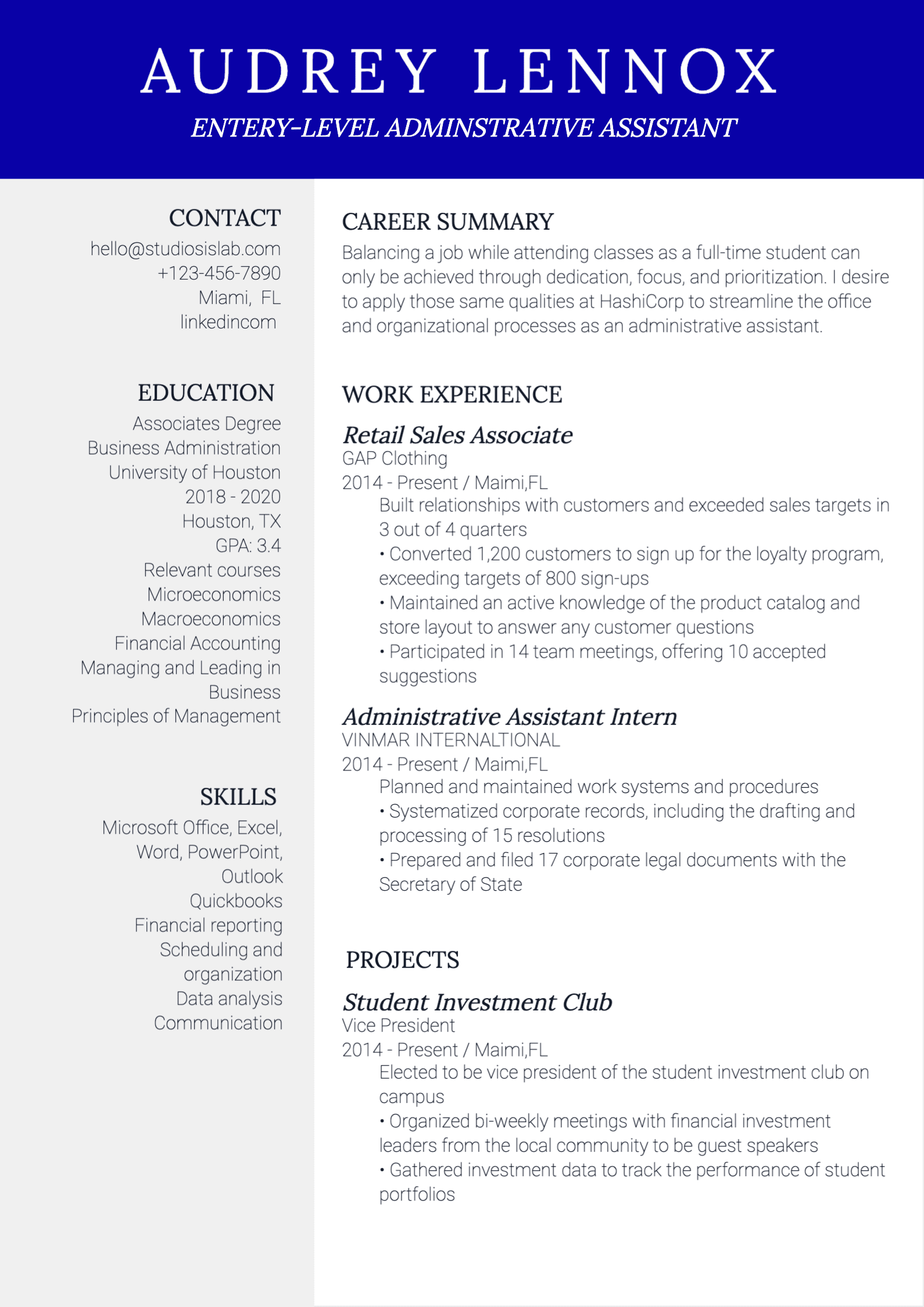 Administrative Assistant Resume resume template preview