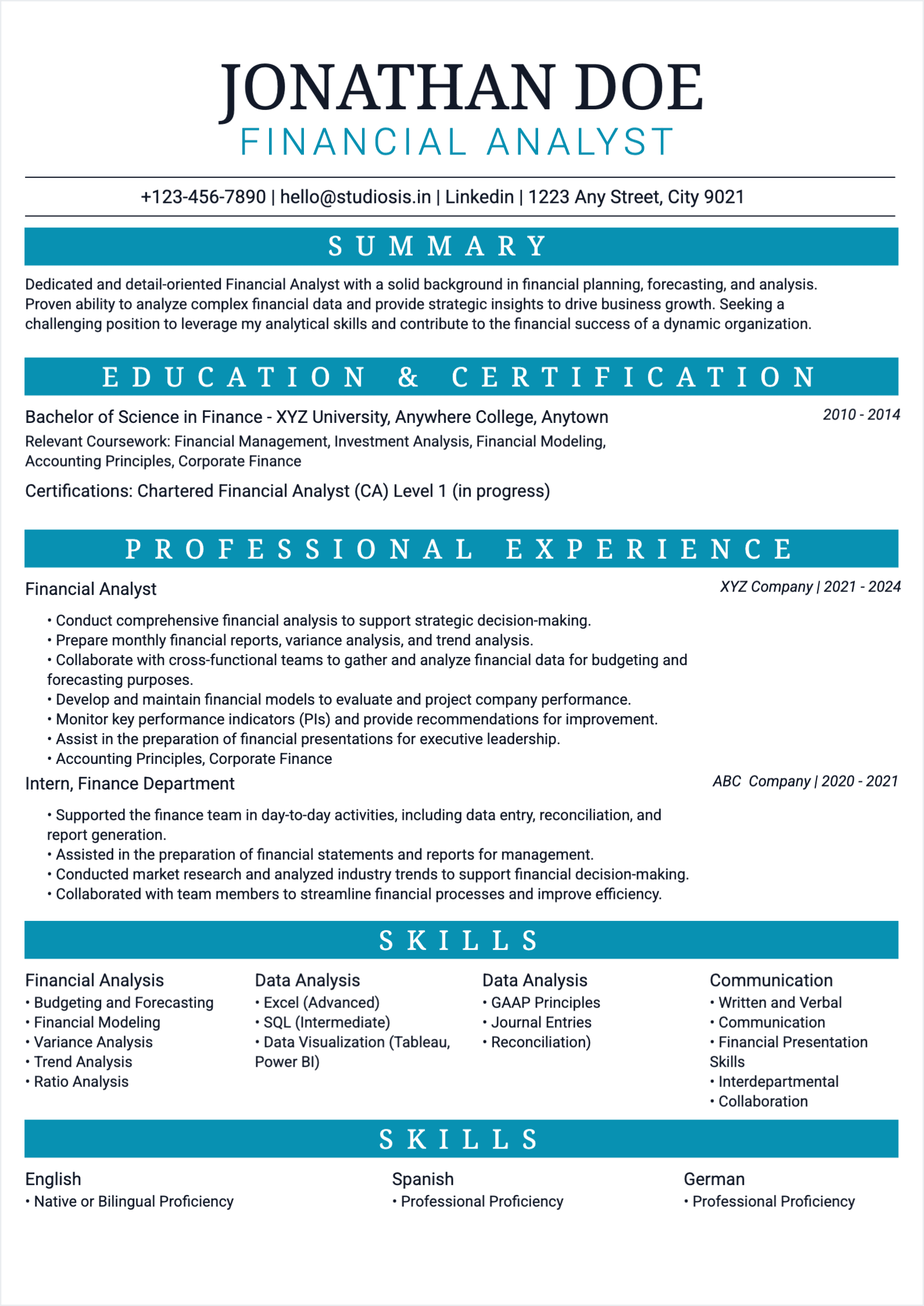 Financial Analyst Resume resume template preview